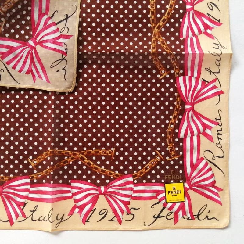 FENDI Vintage Handkerchief Gift for Her Ribbon Chain 18 x 18 inches