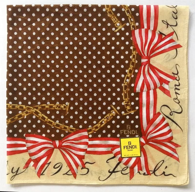 FENDI Vintage Handkerchief Gift for Her Ribbon Chain 18 x 18 inches