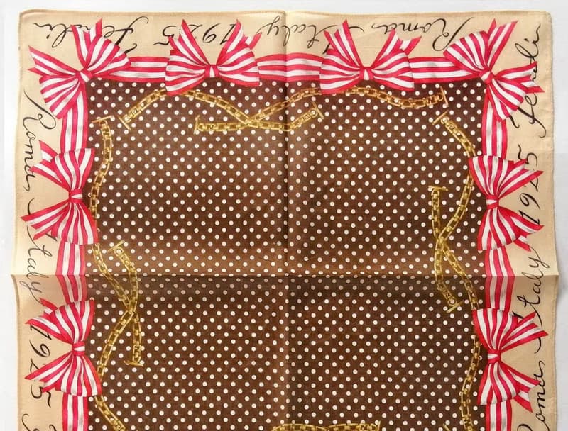 FENDI Vintage Handkerchief Gift for Her Ribbon Chain 18 x 18 inches