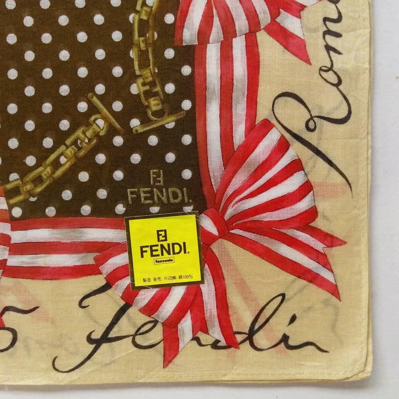 FENDI Vintage Handkerchief Gift for Her Ribbon Chain 18 x 18 inches