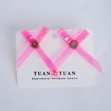夏日清透清新少女粉紅色蝴蝶結原創手作設計耳環耳飾