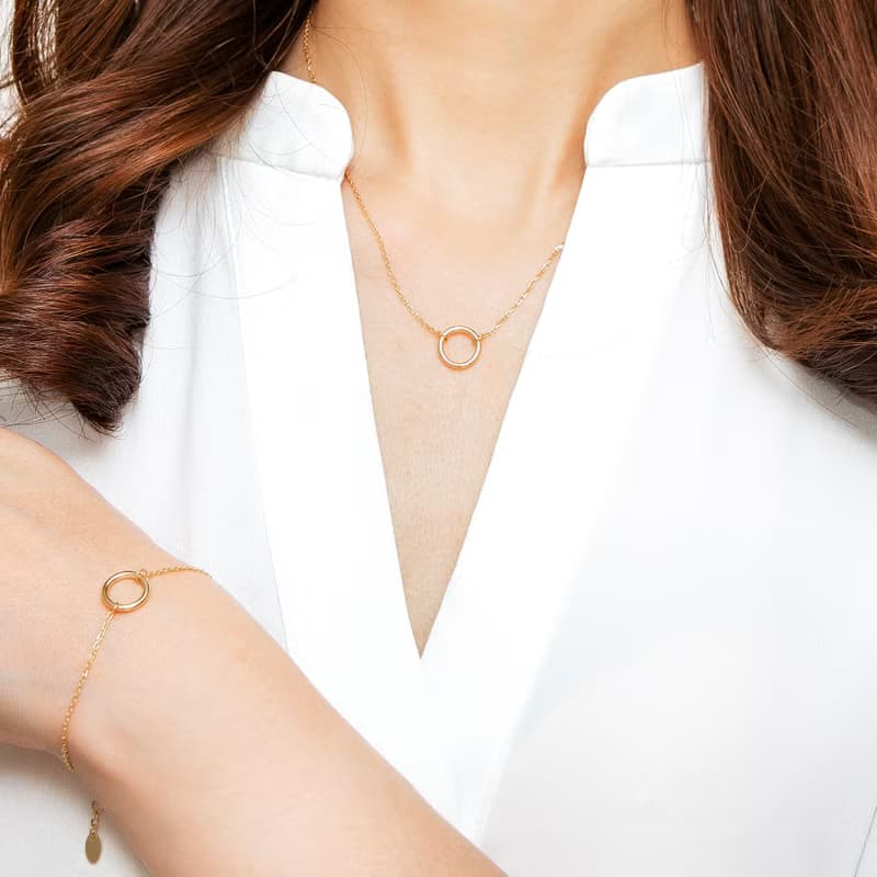 Round Silver 18K Gold Plated Necklace 圓圈純銀鍍18K金項鍊