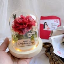 不朽的愛 母親節玻璃盅罩 永生花康乃馨小夜燈玻璃罩 母親節禮物
