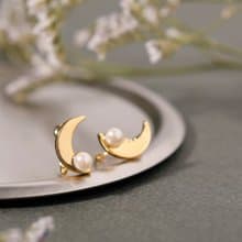 【Pinkoi限定商品】luna loop-fit earring GD　ループフィットイヤリング　月　三日月　パール　ゴールド