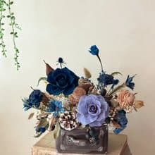 霧藍木質調 永生花 乾燥花 盆花 開幕 居家擺設