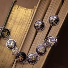 日本Amita古董 京象嵌 金銀鑲嵌工藝 多樣日式圖騰 手鍊耳夾套組