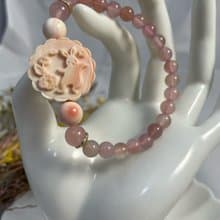 跳舞玉兔月餅手鍊  女皇貝緋紅瑪瑙手鍊