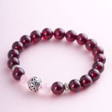 5A 石榴石粉水晶手鍊 | 925純銀天然水晶手鏈