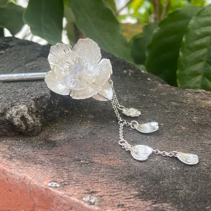 純銀 芍藥花 髮簪 大朵花  S130