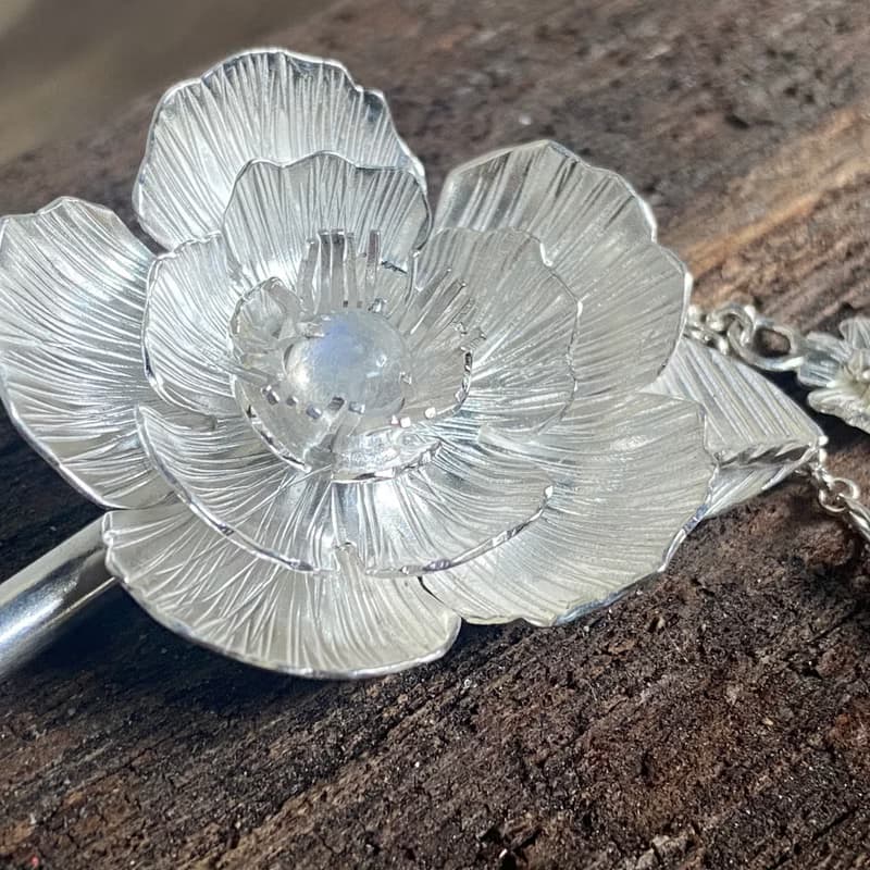 純銀 芍藥花 髮簪 大朵花  S130