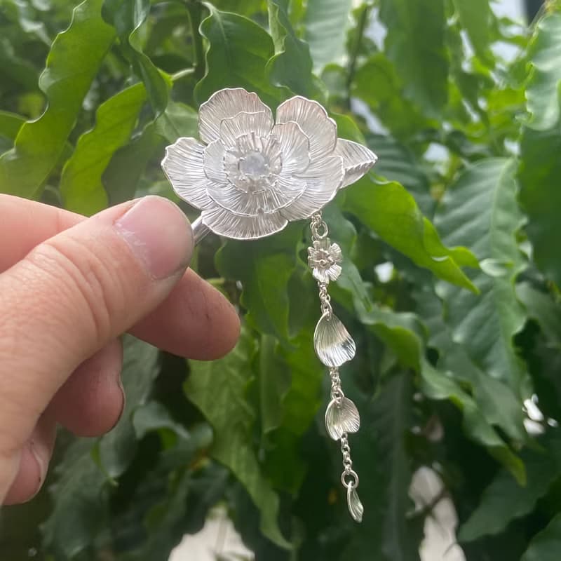 純銀 芍藥花 髮簪 大朵花  S130