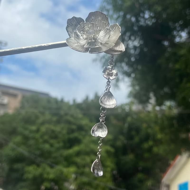 純銀 芍藥花 髮簪 大朵花  S130