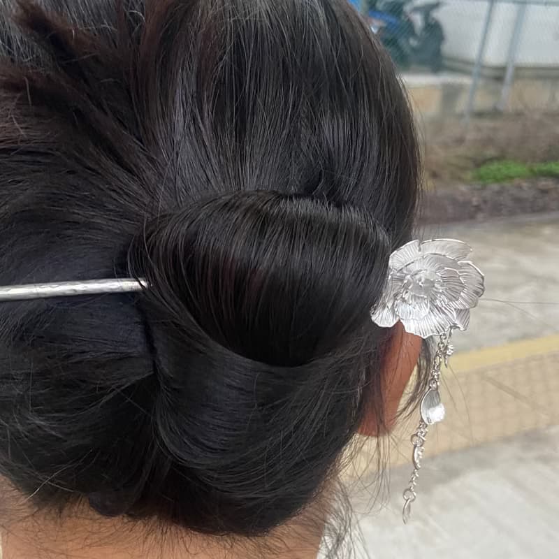 純銀 芍藥花 髮簪 大朵花  S130