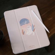 淡奶茶色 美貓女厭世貓 防摔皮革IPAD保護套 三折款 附筆槽位