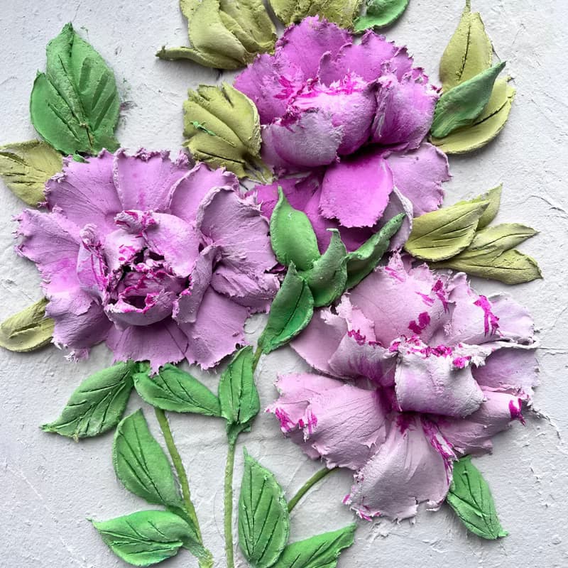 Peony Flower Sculptural Painting Original Art Peonies Floral Wall Art Impasto