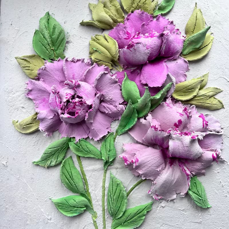 Peony Flower Sculptural Painting Original Art Peonies Floral Wall Art Impasto