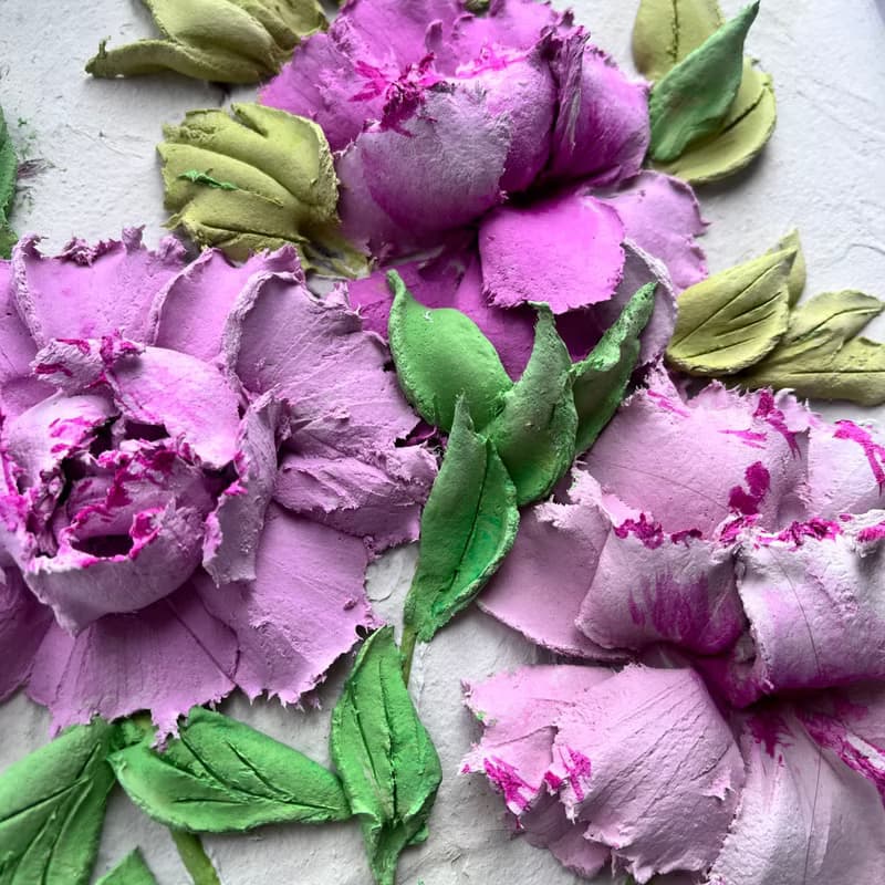 Peony Flower Sculptural Painting Original Art Peonies Floral Wall Art Impasto