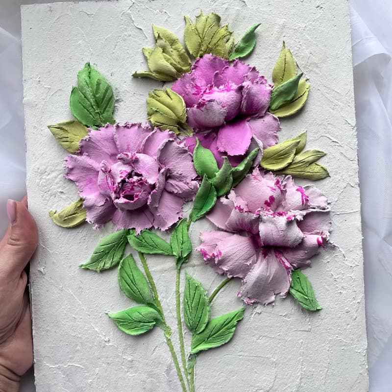 Peony Flower Sculptural Painting Original Art Peonies Floral Wall Art Impasto