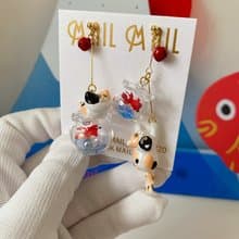 三色貓配金魚缸耳環、耳夾