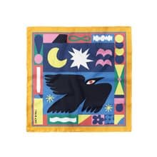 插畫師周邊::真絲絲巾100%silk:: — 黑鳥 Black bird印花 大方巾