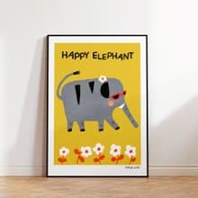 Art print / Happy Elephant / Illustration poster A3 A2