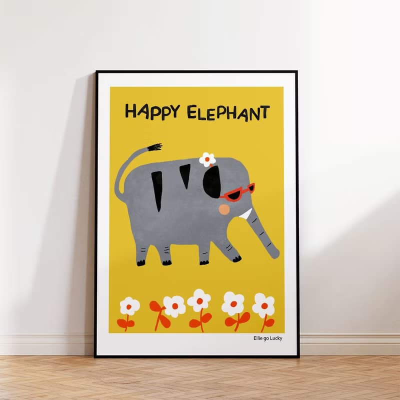 Art print / Happy Elephant / Illustration poster A3 A2