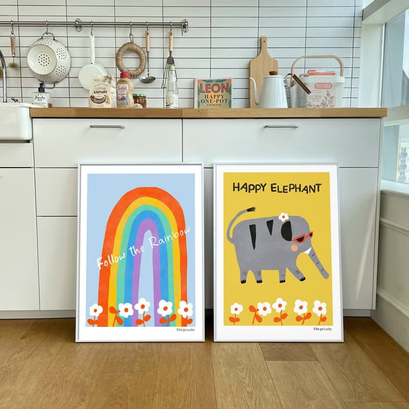 Art print / Happy Elephant / Illustration poster A3 A2