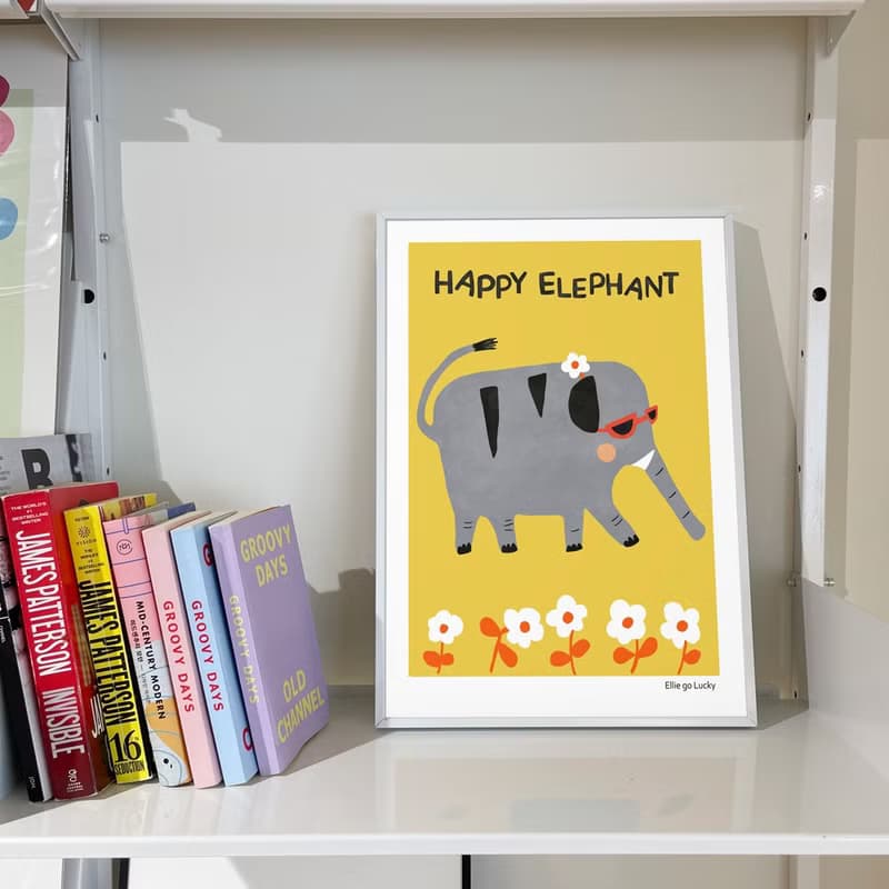 Art print / Happy Elephant / Illustration poster A3 A2