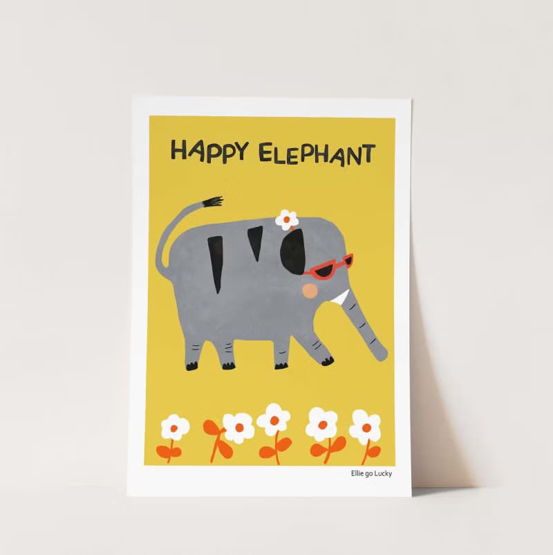 Art print / Happy Elephant / Illustration poster A3 A2