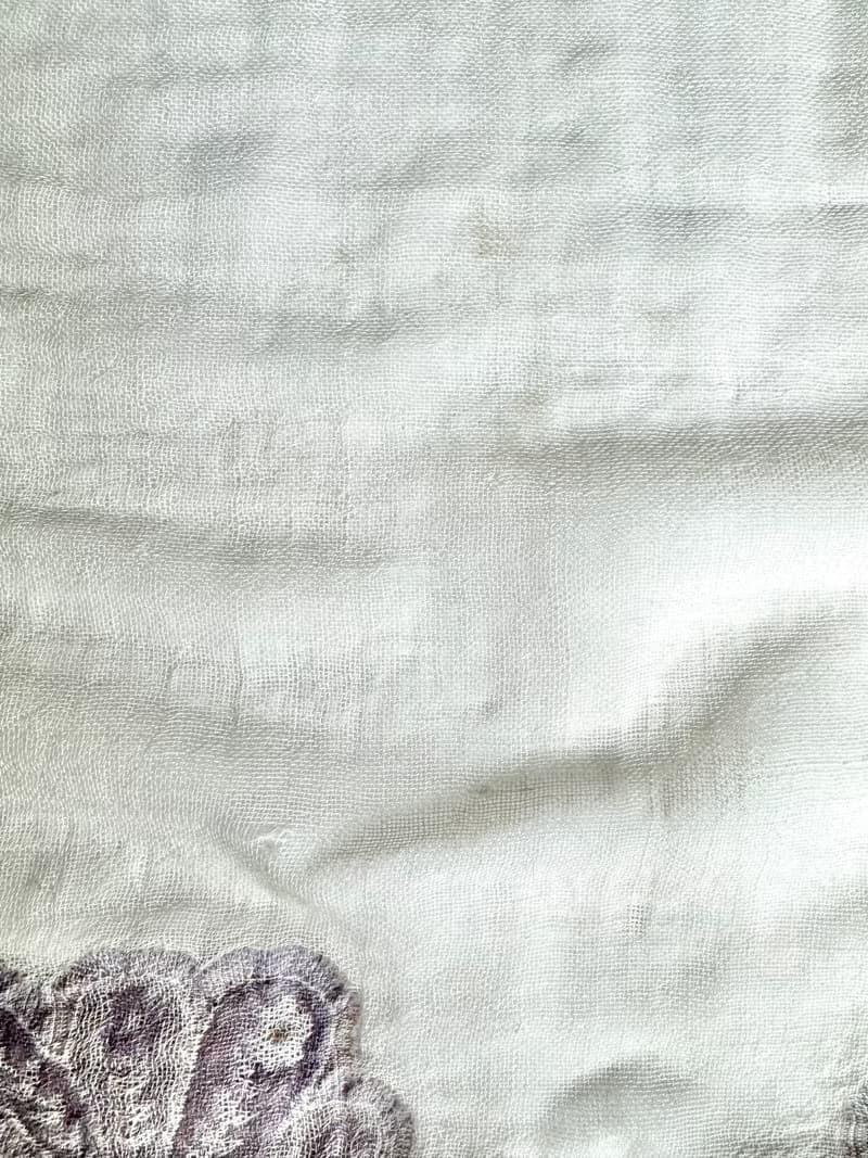 【母親節禮物】喀什米爾水煮羊毛手工刺繡圍巾披肩霧紫灰拼紗薄紗