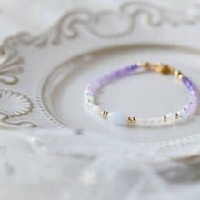 初見。紫水晶 紫玉 白月亮石 月亮石 14K包金 天然石水晶 手鍊
