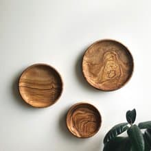 手工橄欖木圓形碟/小食盤三件套