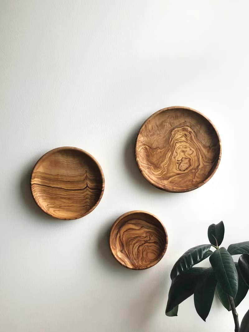 手工橄欖木圓形碟/小食盤三件套