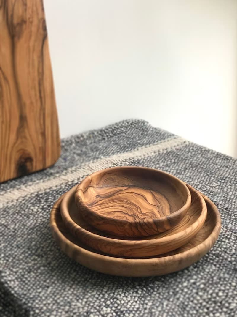 手工橄欖木圓形碟/小食盤三件套