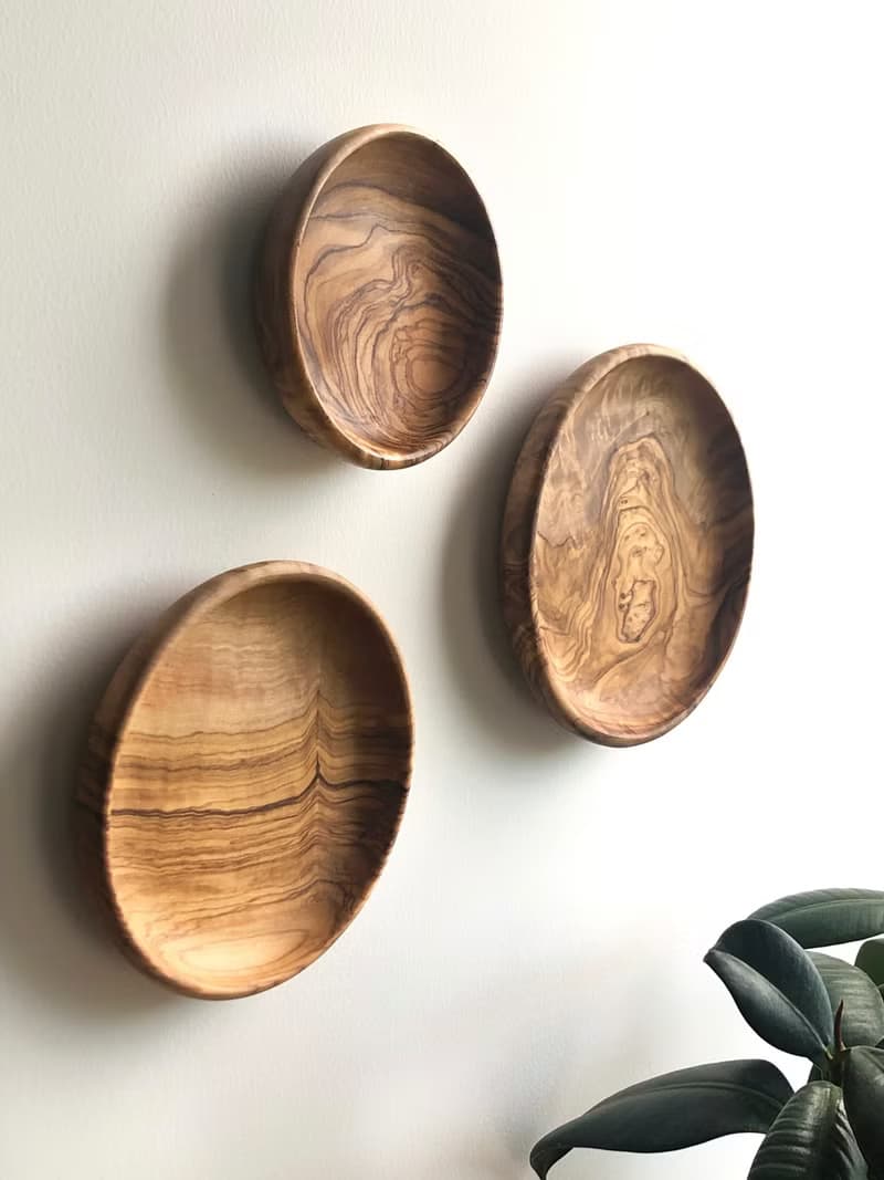 手工橄欖木圓形碟/小食盤三件套