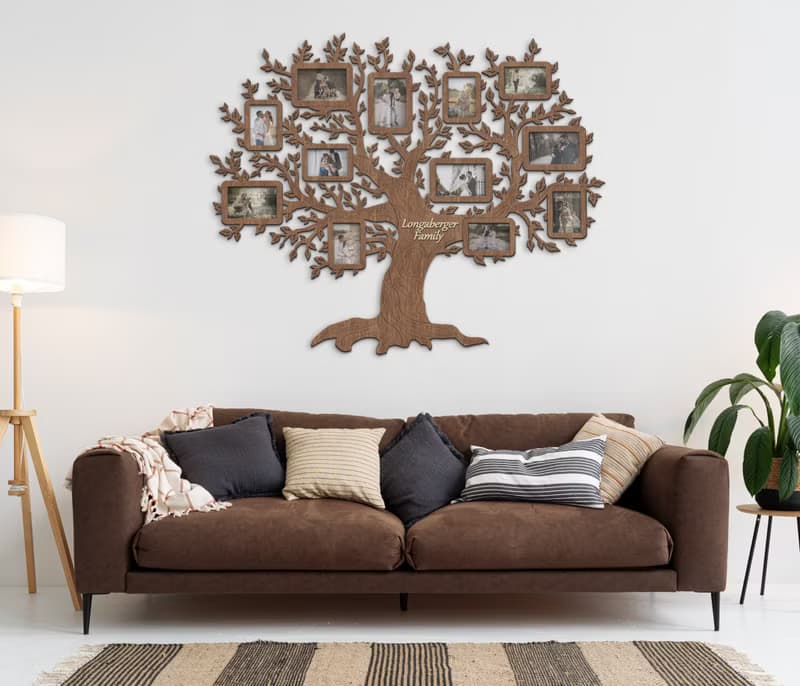 Genealogical tree wall decor Personalized housewarming gift Family photo gallery