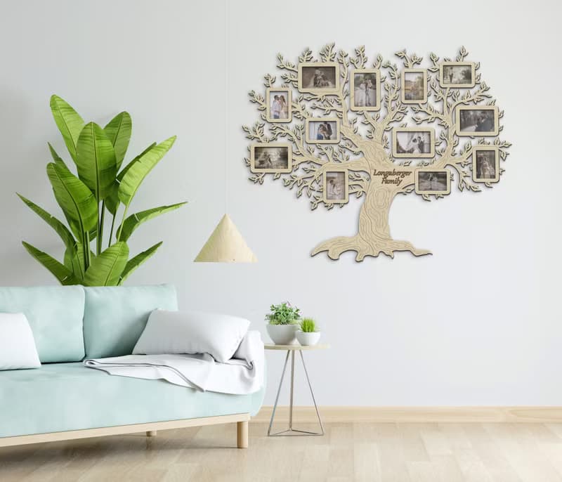 Genealogical tree wall decor Personalized housewarming gift Family photo gallery