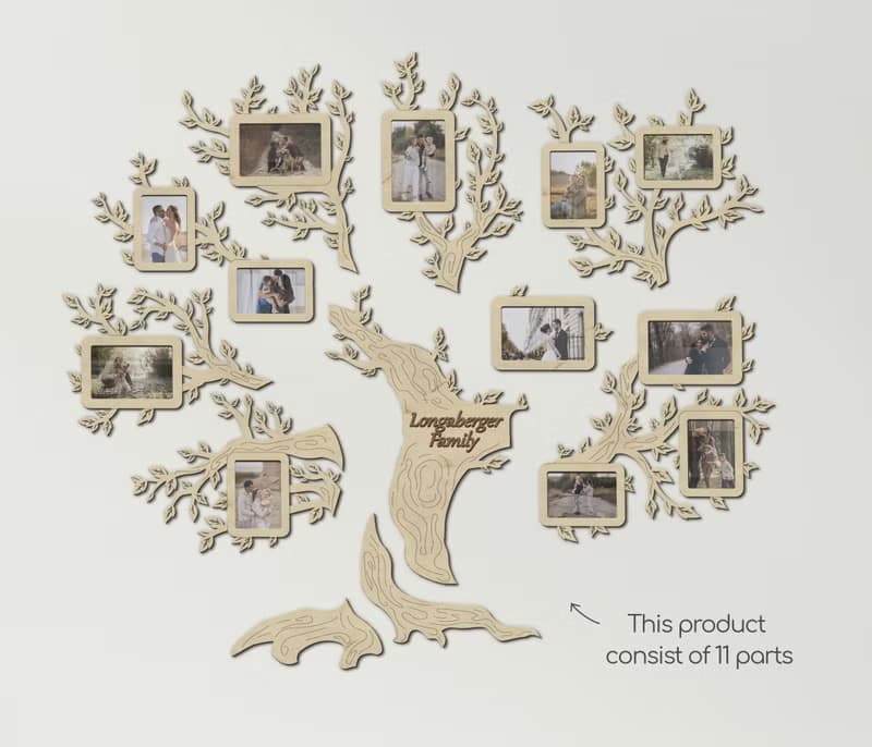 Genealogical tree wall decor Personalized housewarming gift Family photo gallery