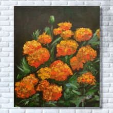 Marigolds Original Art Orange Floral Art Tagetes Oil Painting Bouquet Tagetes