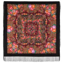 Pavlovo Posad Russian Shawl 100% Wool Scarf 125x125 cm Wrap Silk Fringe 1824-18