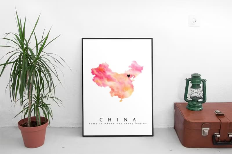 【暖暖的家】中國地圖水彩複製畫 | 喬遷購房禮物 | 沙發背景掛畫