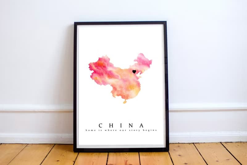 【暖暖的家】中國地圖水彩複製畫 | 喬遷購房禮物 | 沙發背景掛畫