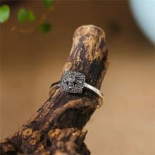 Rhombic Marcasite Rings for Women Vintage Thai Silver Square Ring Real 925