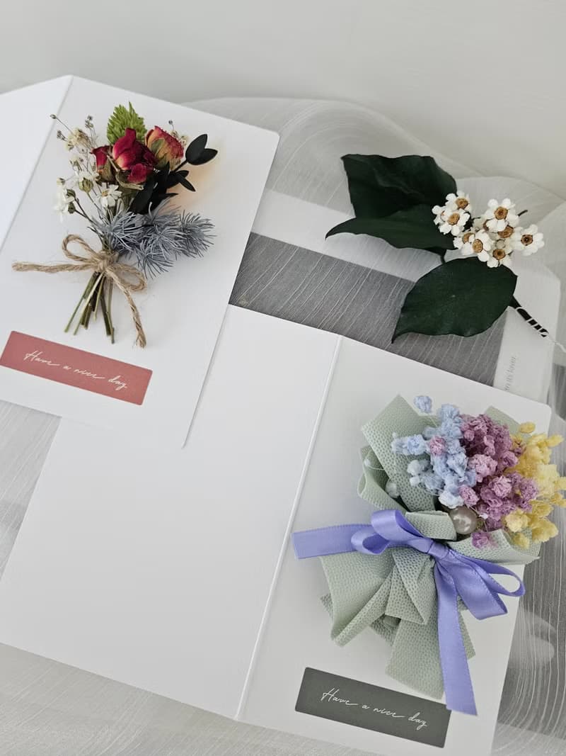 Have a nice day 永生彩虹滿天星卡片 乾燥玫瑰花卡片 花束萬用卡