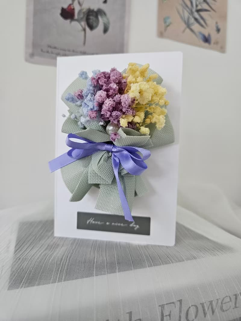 Have a nice day 永生彩虹滿天星卡片 乾燥玫瑰花卡片 花束萬用卡