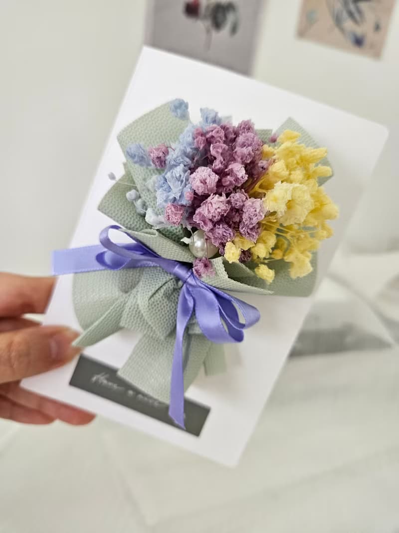 Have a nice day 永生彩虹滿天星卡片 乾燥玫瑰花卡片 花束萬用卡