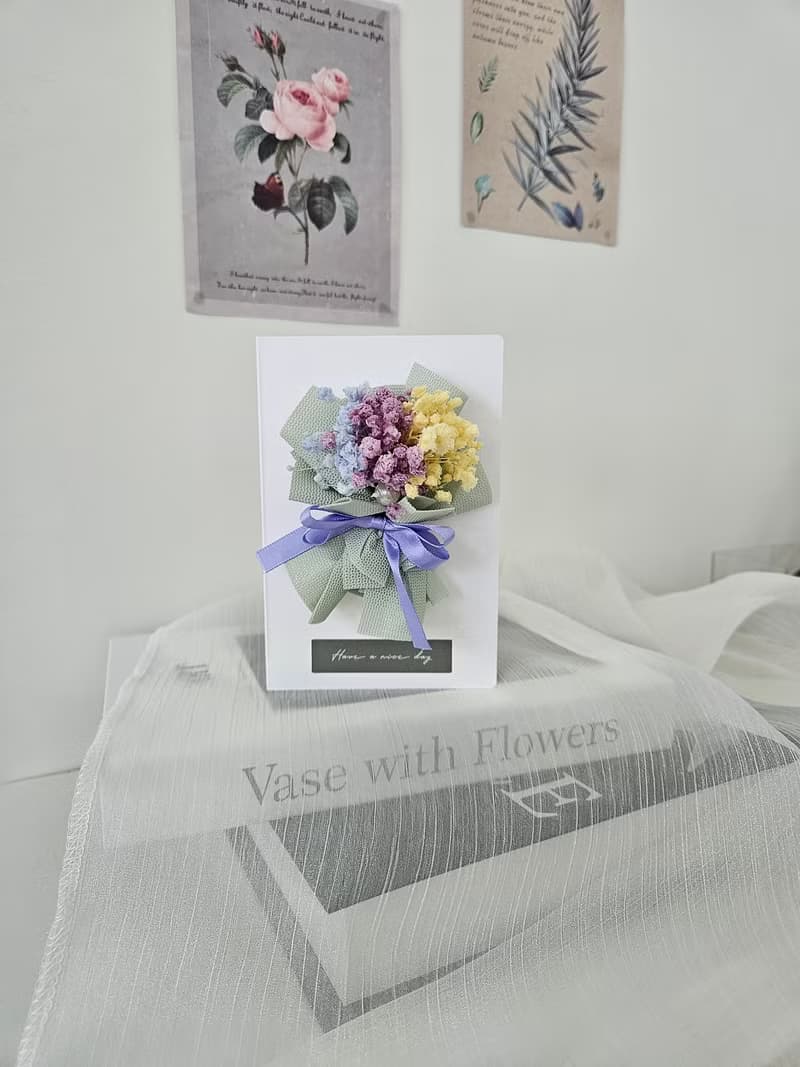 Have a nice day 永生彩虹滿天星卡片 乾燥玫瑰花卡片 花束萬用卡