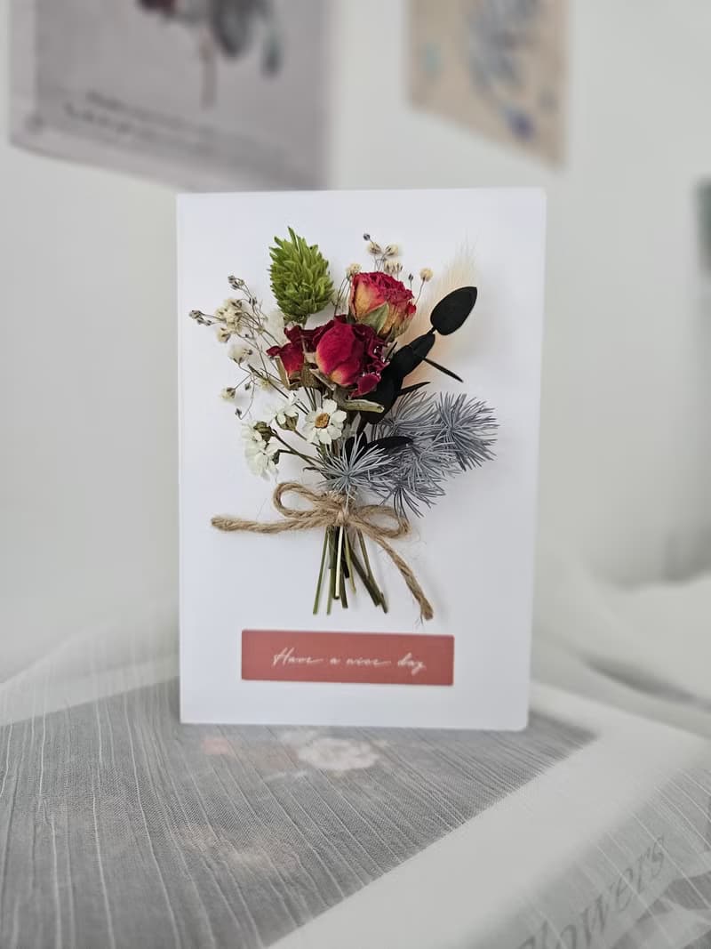 Have a nice day 永生彩虹滿天星卡片 乾燥玫瑰花卡片 花束萬用卡