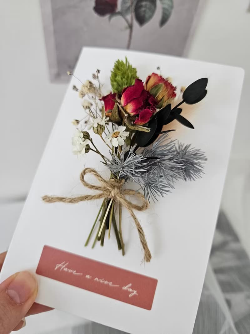 Have a nice day 永生彩虹滿天星卡片 乾燥玫瑰花卡片 花束萬用卡