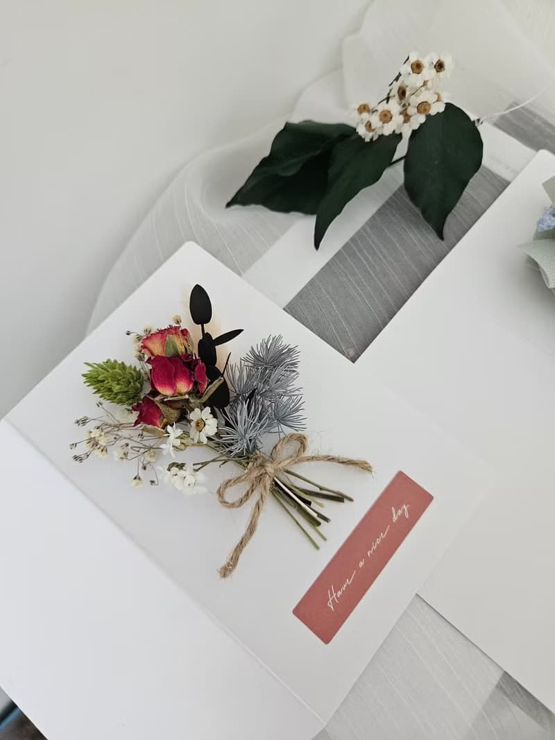 Have a nice day 永生彩虹滿天星卡片 乾燥玫瑰花卡片 花束萬用卡